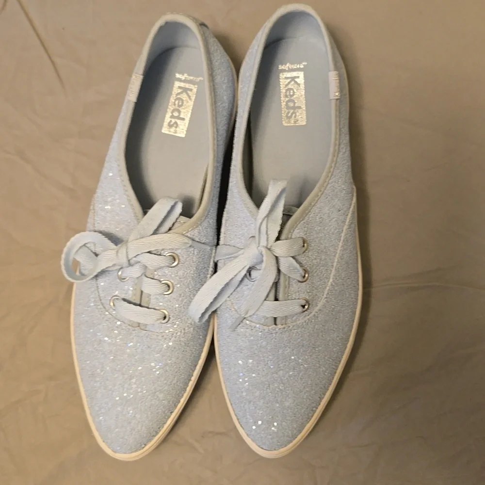 Keds Light Blue Glitter Platform Shoes Size 8.5